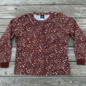 baby phat Women Blazer Top Long Sleeve Brown Button up Crew Neck Shirt Size M